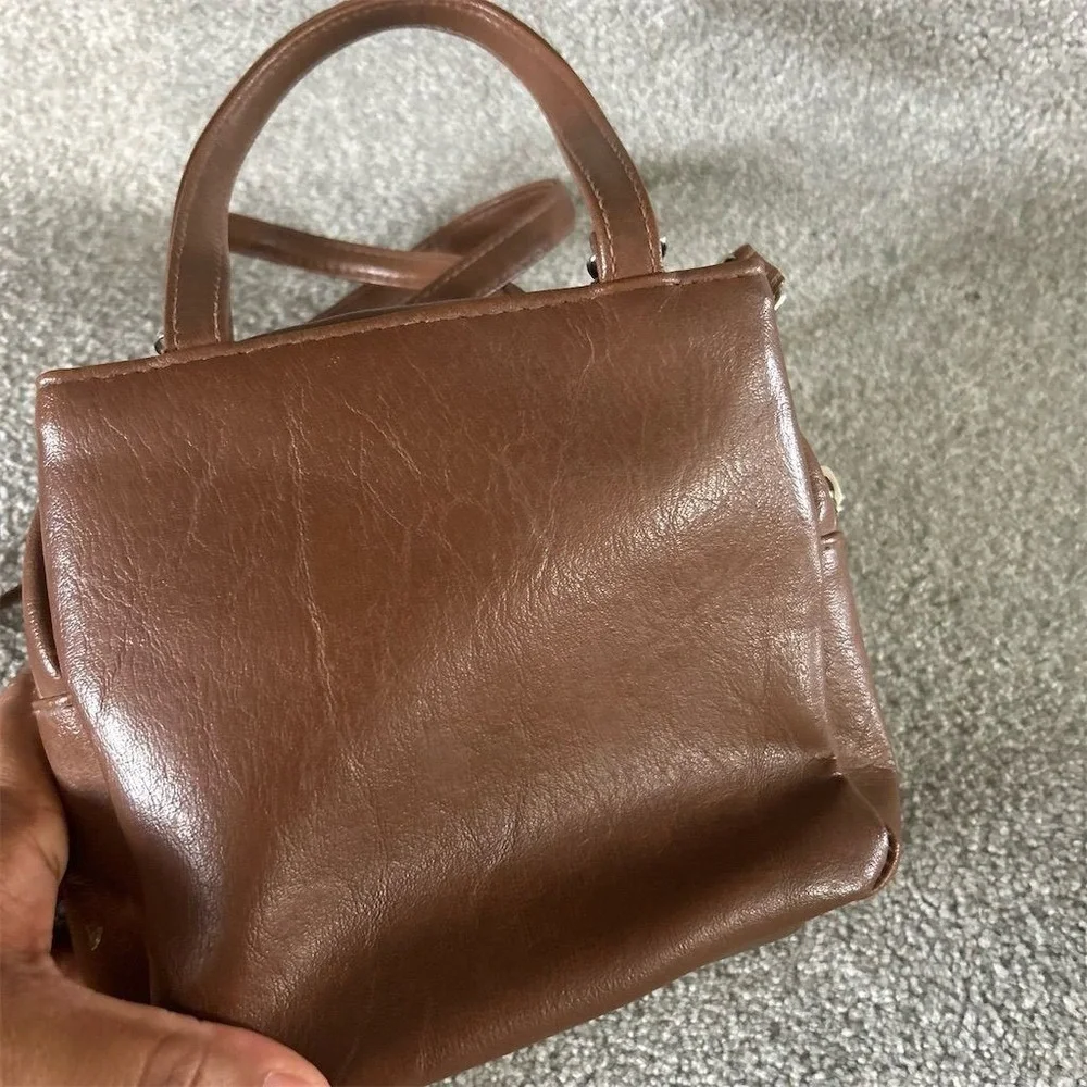 Unbranded Vintage Brown Leather Crossbody Bag Unisex Casual